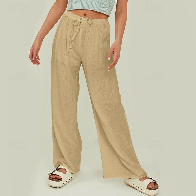 Femmes Short en coton et lin Pantalon inspiré du lin Pantalon en coton et lin Streetwear Occasionnel Longueur complète Naturel Uni Avec Poches Conception à cordon élastique Confortable Extérieur Rue de 2025 ? $24.99 –P14