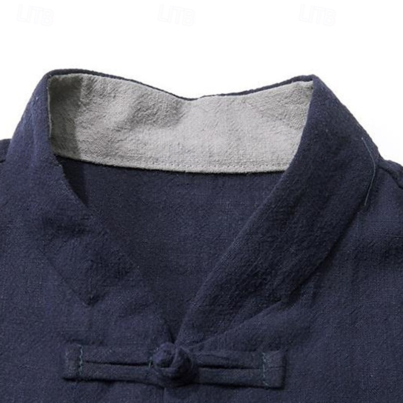 Per uomo Camicia camicia di lino Maglietta informale Camicia con bottoni Camicia di cotone Liscio Da mare Hawaiano Nero Blu marino Cachi Manica lunga A fascia Primavera Abbigliamento Tasca frontale del 2025 a $25.99 –P9