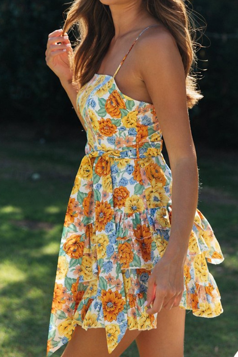 Mulheres Minivestido Vestido de formatura Vestido floral Vestido estampado Moderno Ao ar livre Férias Final de semana Normal Flor Sem Manga Com Alças Finas Laranja Verão de 2025 por $25.99 –P4