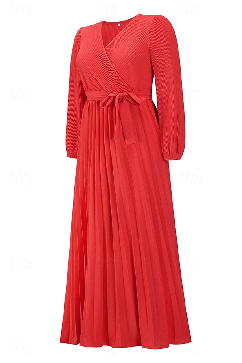 Dam Långklänning Maxiklänning Cocktail klänning Ruched Klänning Elegant Mode Födelsedag Tebjudning Utekväll Normal Slät Långärmad V-hals Svart Rubinrött Grön Sommar 2025 - $29.99 –P12