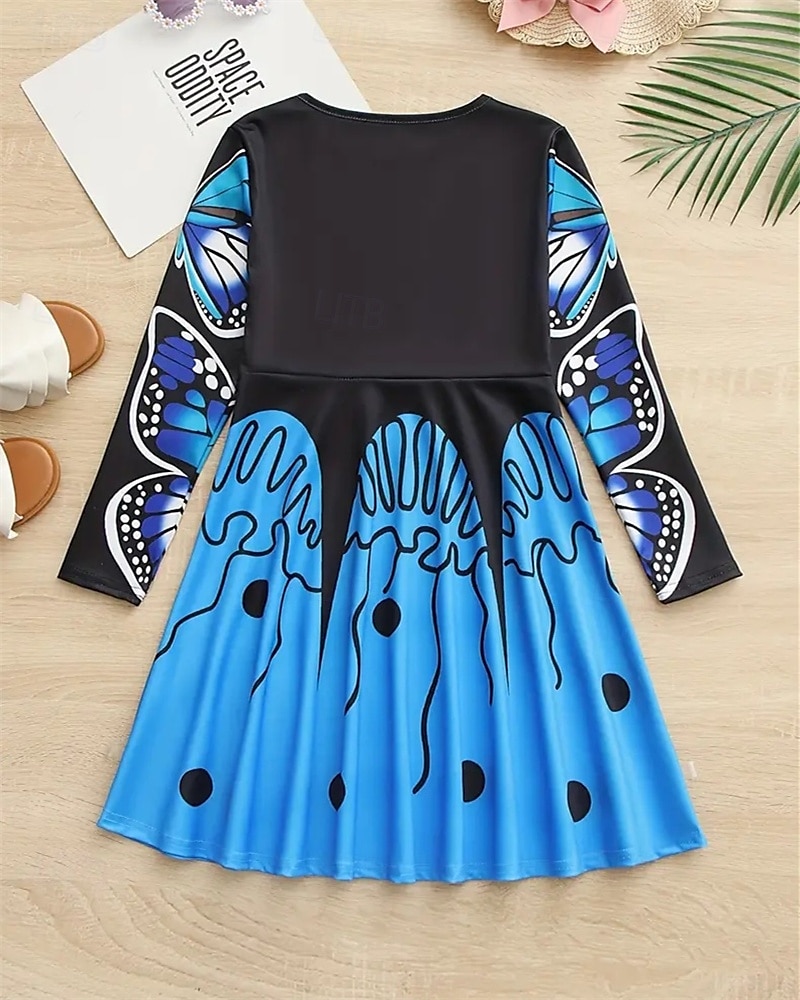 Girls' 3D Butterfly Dress Long Sleeve Summer Spring Vacation Daily Holiday Princess Beautiful Sweet Kids 4-12 Years Casual Dress A Line Dress Knee-length Regular Fit 2025 - $16.99 –P6