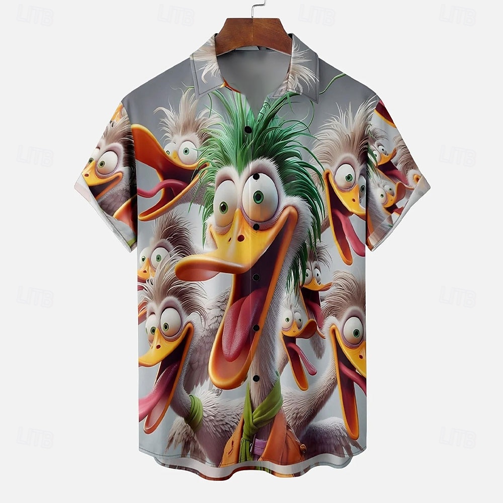 Pánské Zvíře Legrační Kachna Košile Košile pro volný čas Košile na knoflíky Krátký rukáv Móda pro volný čas Venkovní Dovolená Streetwear Léto Jaro Přehnutý 3D tisk košile s límečkem Šedá 2025 - $23.99 –P2