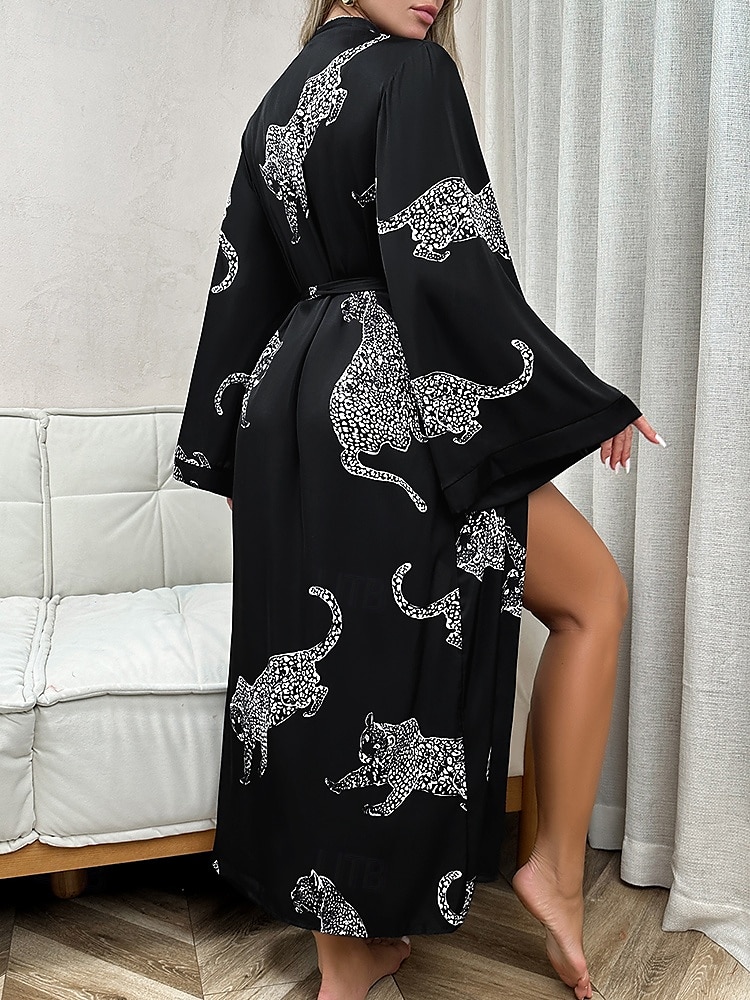 Femme Pyjamas Vêtements d'intérieur robe Décontractées Confort Animal Fermeture Avant Gilet Intérieur du quotidien Robe longue Col V Noir Blanche Eté Printemps Automne Hiver Ample de 2025 ? $24.99 –P1