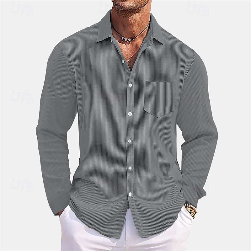 Voor heren Overhemd Zomer overhemd Normaal shirt Strand hemd Overhemd met knopen Zwart Wit Rood Donker Marine Hemelsblauw Lange mouw Effen Revers Vakantie Hawaii Zak Kleding Polyester Modieus Casual 2025 - $32.99 –P2
