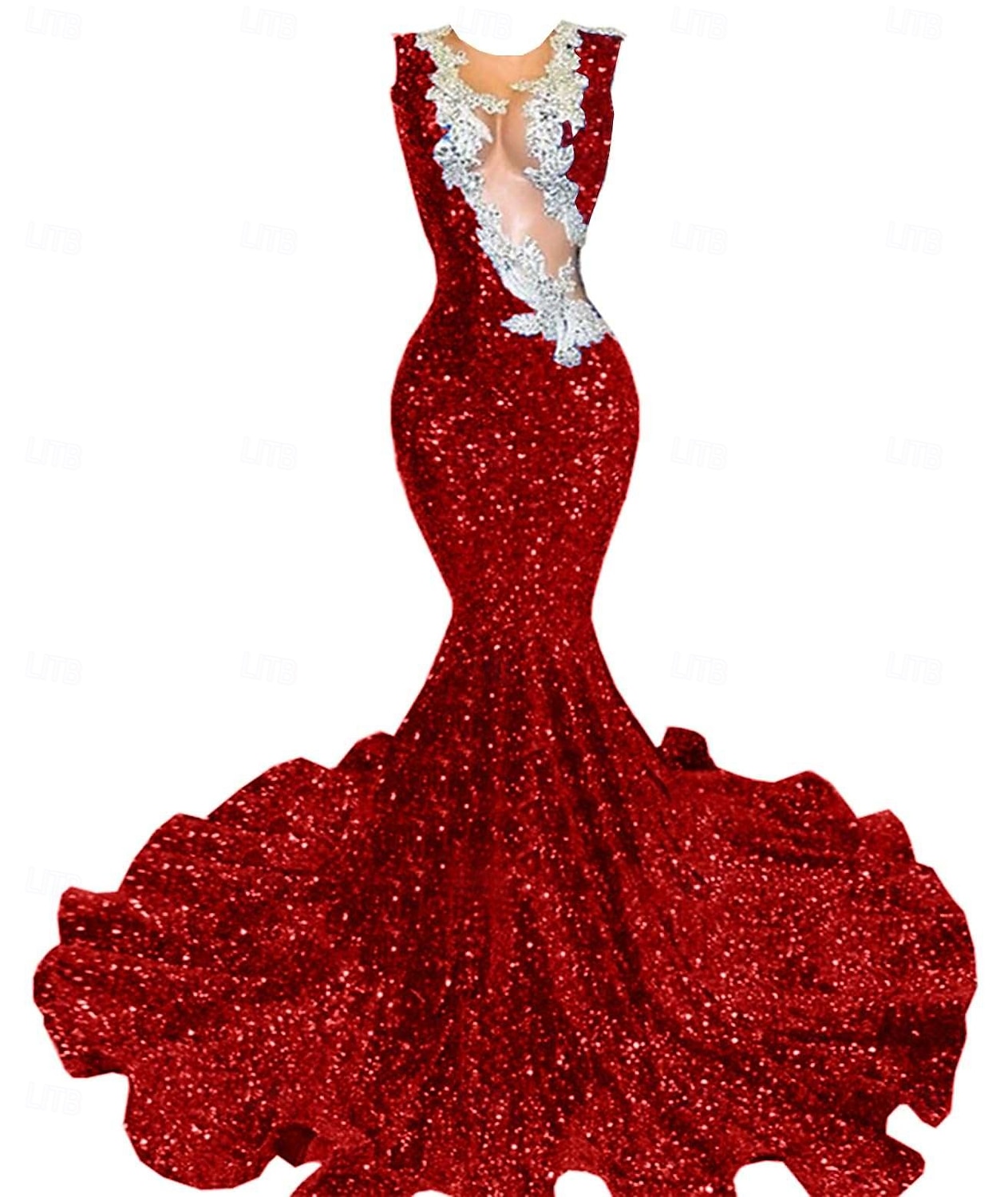 Meerjungfrau  Trompete Abendkleid Partykleid Abendparty Abschlussball Sweep  Brush Zug Ärmellos Schmuckstein-Ausschnitt Spandex mit Glitzer Perlen Pailletten 2025 - $245.99 –P6