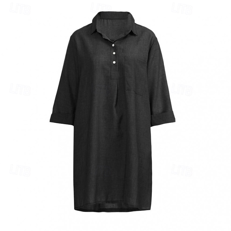 Mujer Mini vestido Vestidos con tacto de lino Vestido de Camisa Clásico Diario Festivos Noche Ajuste regular Plano Manga 3/4 Cuello Camisero Negro Caqui Verde Trébol Gris Verano 2026 - $18.99 –P12