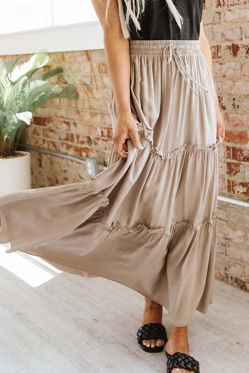 Women's Linen-Inspired Skirts Casual Maxi High Rise Plain Ruched Drawstring Micro-elastic Going out Casual Daily Wine Black Army Green Light Purple Summer Cotton 2025 - $22.99 –P1