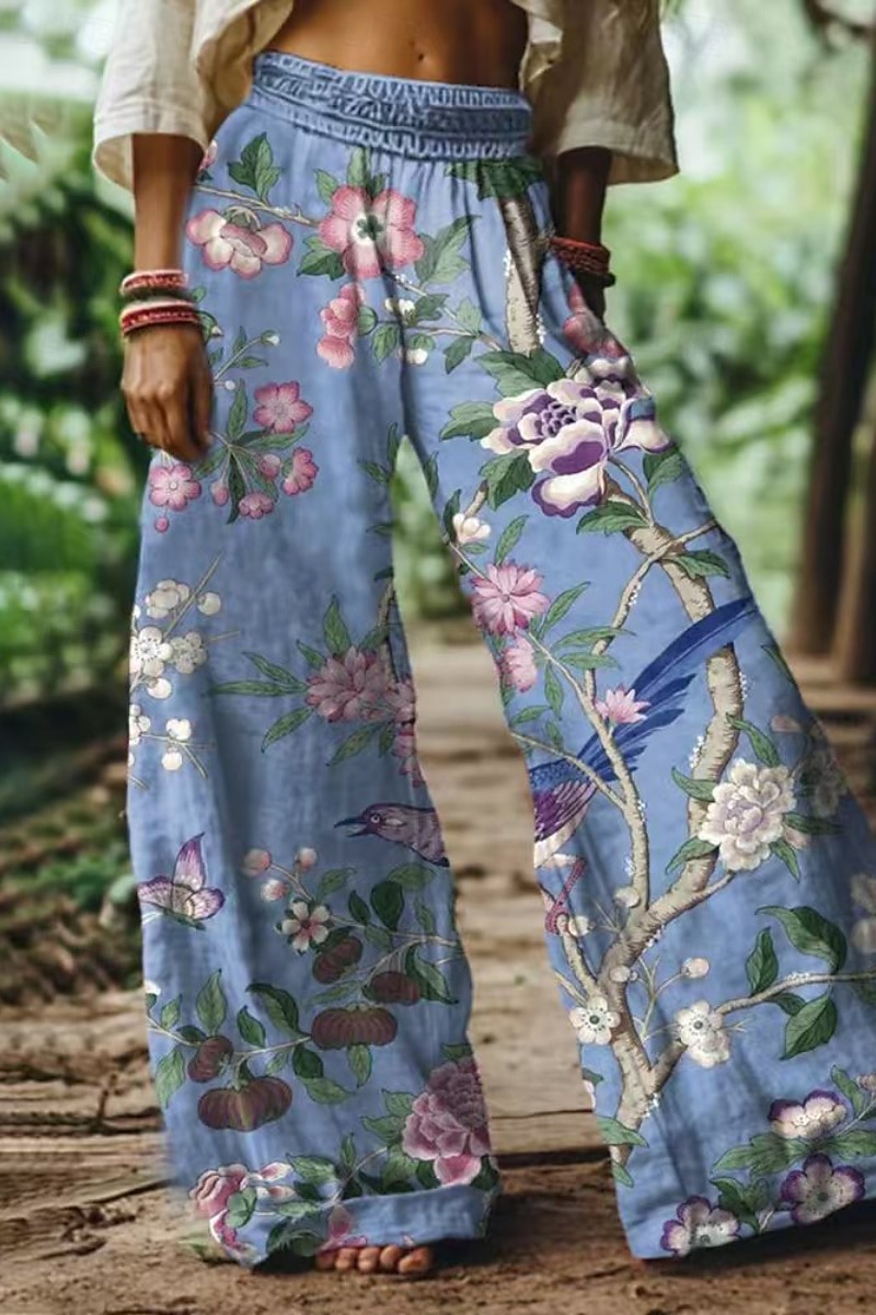 Dame Linbukser i bomull Bukser Gatemote Fritid Full lengde Naturlig Blomsternål i krystall Printer Utendørs Bekvem Gate Ut på byen Sjøblå Rosa Blå Blek Rosa Sommer Normal 2025 - $26.99 –P1