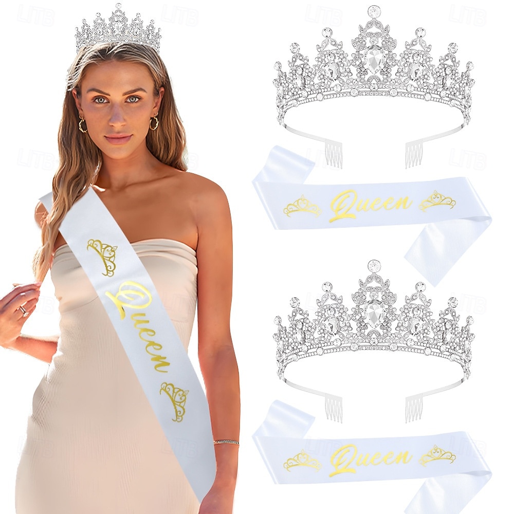 fascia per capelli da regina per festa di compleanno, corona, 2 pezzi/set, argento, per donne, kit di decorazioni per compleanno, cerchietto per capelli per bambina, accessori per capelli con cristalli glitterati del 2025 a $13.99 –P1
