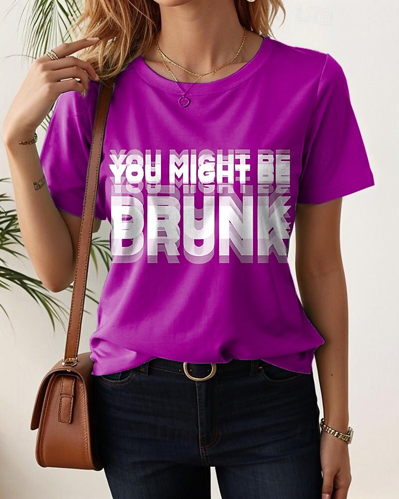 Femmes T-shirt Graphique Lettre Élégant Occasionnel Manche Courte Col rond Hauts Réguliers Quotidien Week-end Imprimé Noir Rouge Bleu Vert foncé Fuchsia Été Printemps de 2025 ? $19.99 –P2