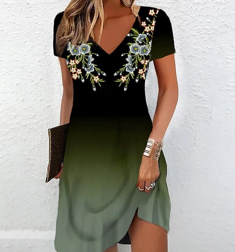 Rochie mini pentru femei Rochie A Line Rochie de soare Rochie de vară Vacanță Casual Vacanță Zilnic Regular Fit Grafic Floral Mâneci Scurte Gât Crew Albastru Închis Vară 2025 - $23.99 –P4