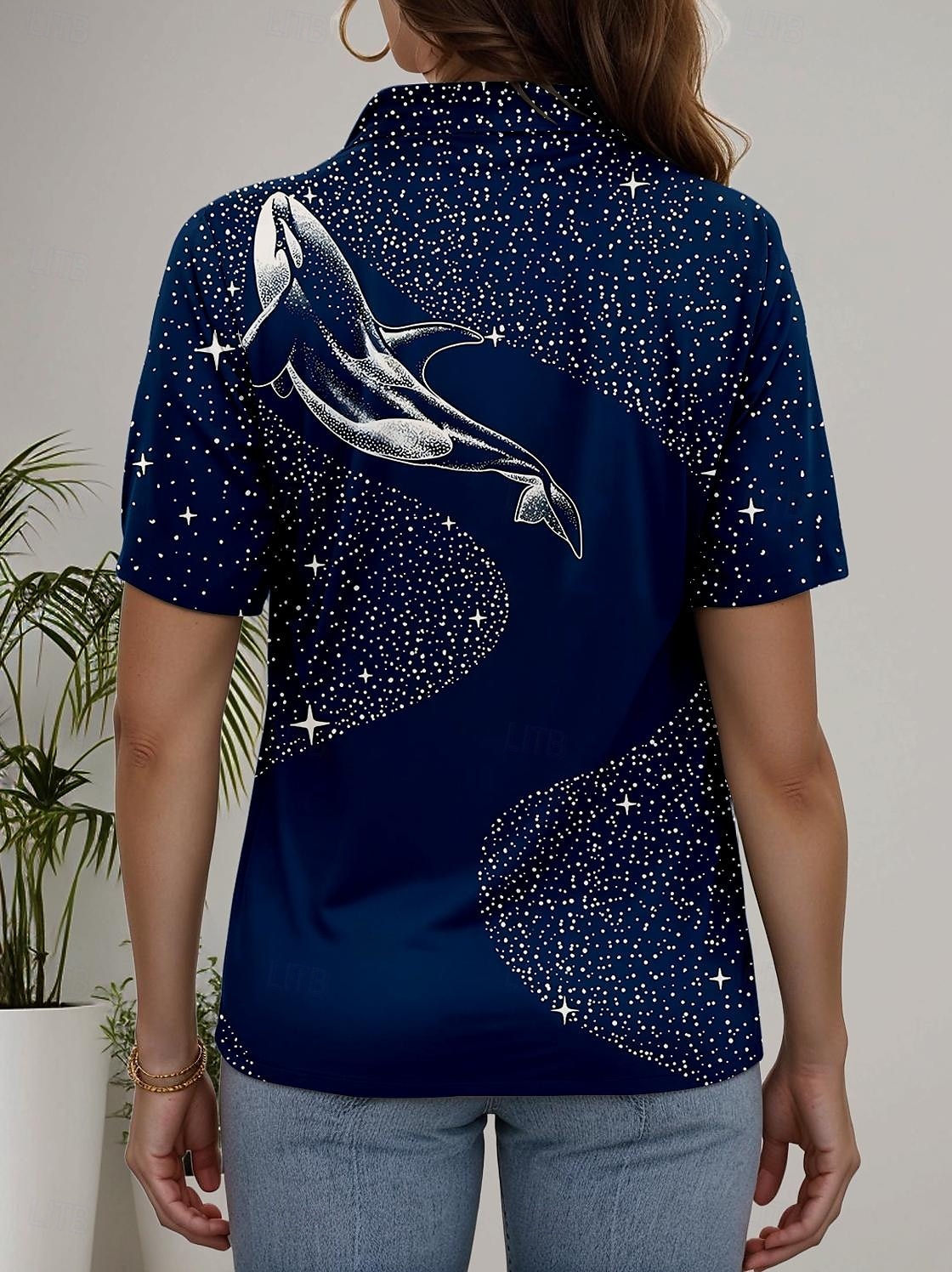 Dames Overhemd Grafisch dier Dagelijks Stijlvol Korte mouw Overhemdkraag Normale tops Dagelijks Marineblauw Zomer Lente 2025 - $24.99 –P2