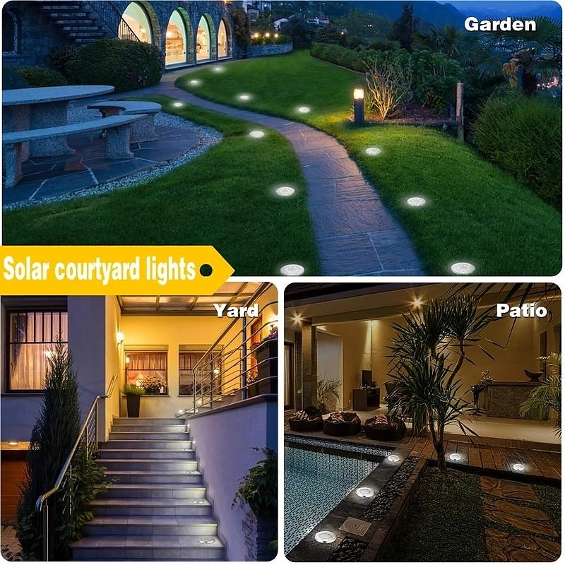 8 stuks solar grondspot geometrische lamp, roestvrij staal warm licht/wit licht buitenlandschap lamp, 8led roterende schijflamp, tuinlandschap gazonverlichting lamp, staande lamp, grondlamp, 2025 - $44.99 –P9