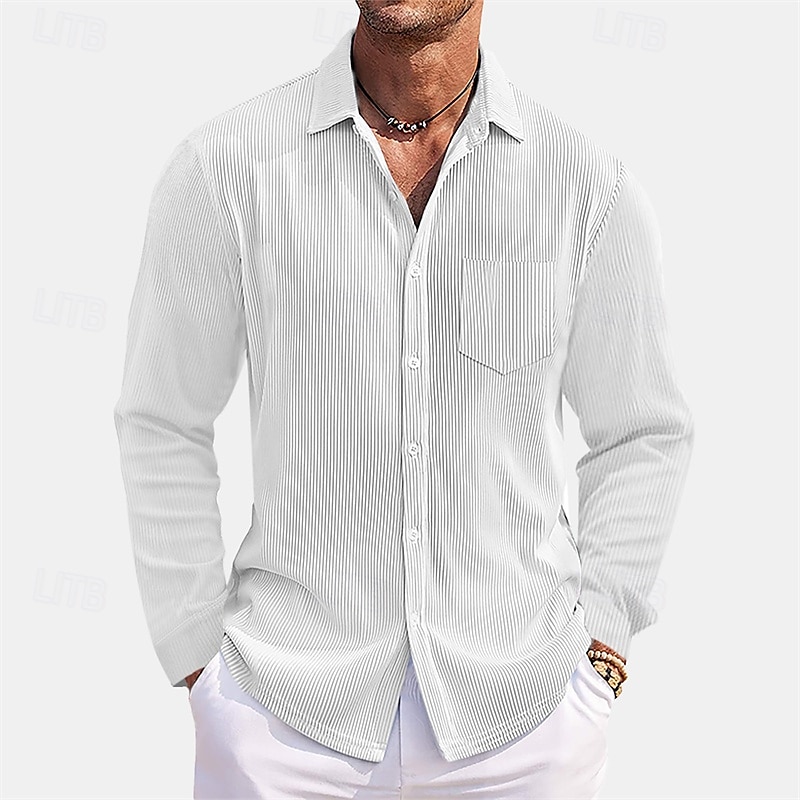 Voor heren Overhemd Zomer overhemd Normaal shirt Strand hemd Overhemd met knopen Zwart Wit Rood Donker Marine Hemelsblauw Lange mouw Effen Revers Vakantie Hawaii Zak Kleding Polyester Modieus Casual 2025 - $32.99 –P5