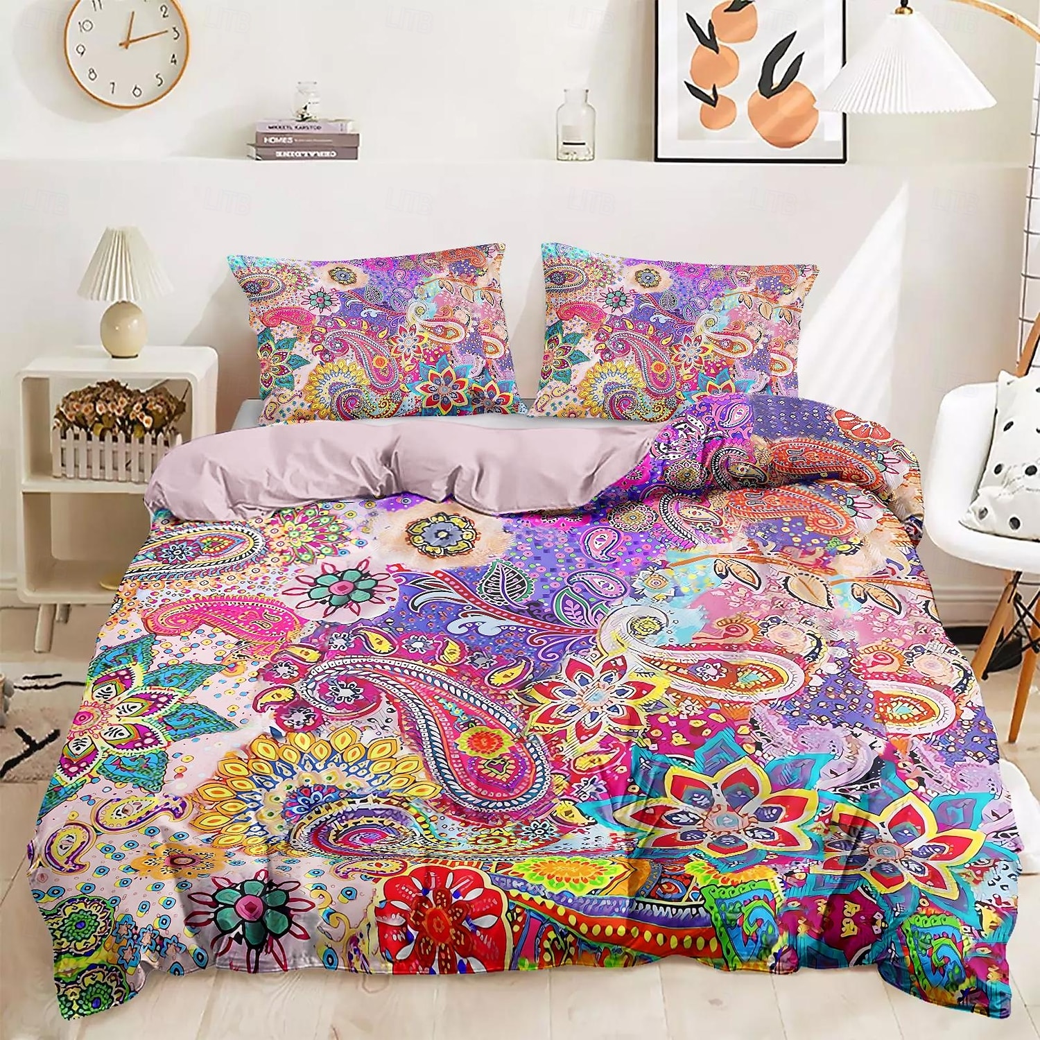 Set di copripiumino bohemien 100% cotone biancheria da letto morbida e traspirante con fiori colorati copripiumino leggero e resistente comodo per tutte le stagioni facile da mantenere del 2025 a $68.99 –P7