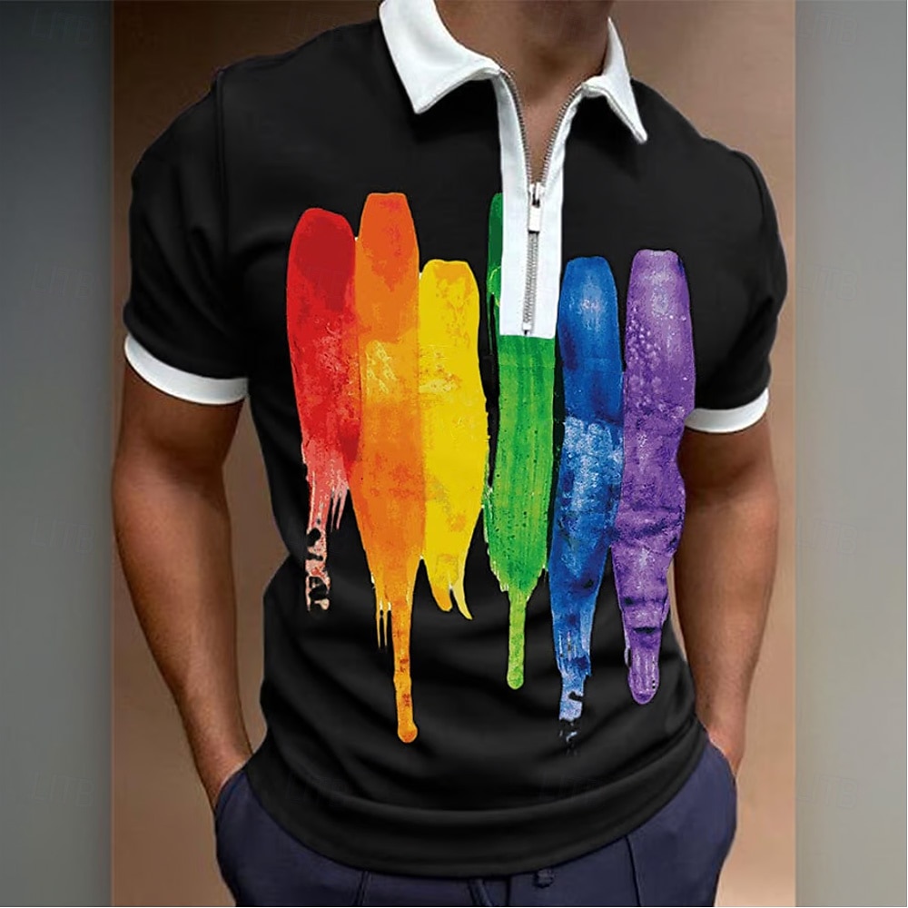 Homme Encre Splash Polo à fermeture éclair Manche Courte Col Rabattu Décontracté Quotidien Extérieur Tenue Quotidienne Athleisure Fermeture éclair Été Blanche Noir de 2025 ? $21.99 –P1