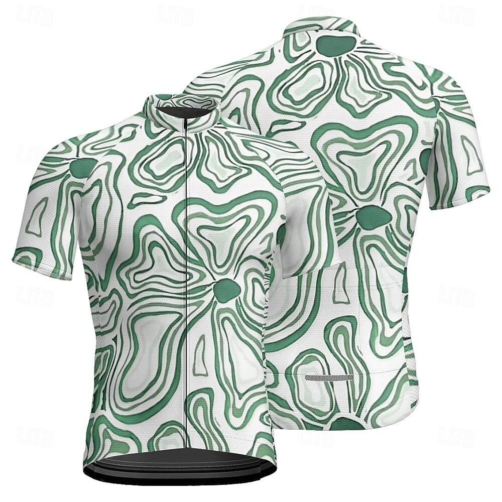 2025年 男性用 サイクリングジャージー 半袖 バイク Tシャツ ジャージー 3つのリアポケット付き マウンテンサイクリング 高通気性 速乾性 人間工学デザイン ウィッキング フォレストグリーン ダークブルー ダークグリーン リーフ柄 スポーツ 衣類 コレクション – $20.79 –P11
