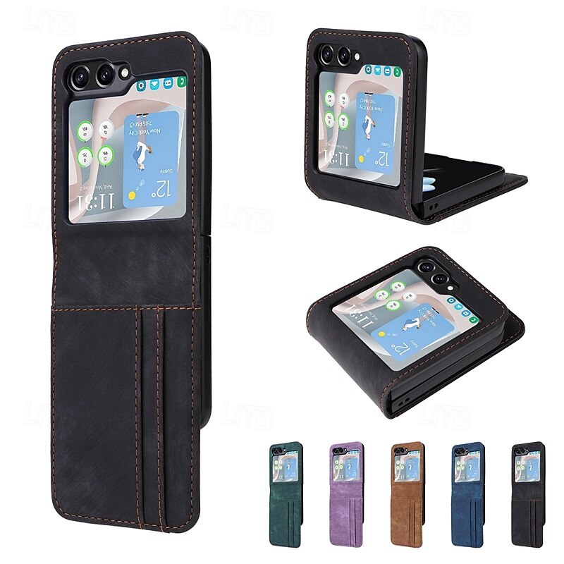 Phone Case For Samsung Galaxy Z Flip 6 Z Flip 5 Z Flip 4 Z Flip 3 Back Cover Card Slot Shockproof Retro TPU PU Leather 2025 - $15.99 –P1
