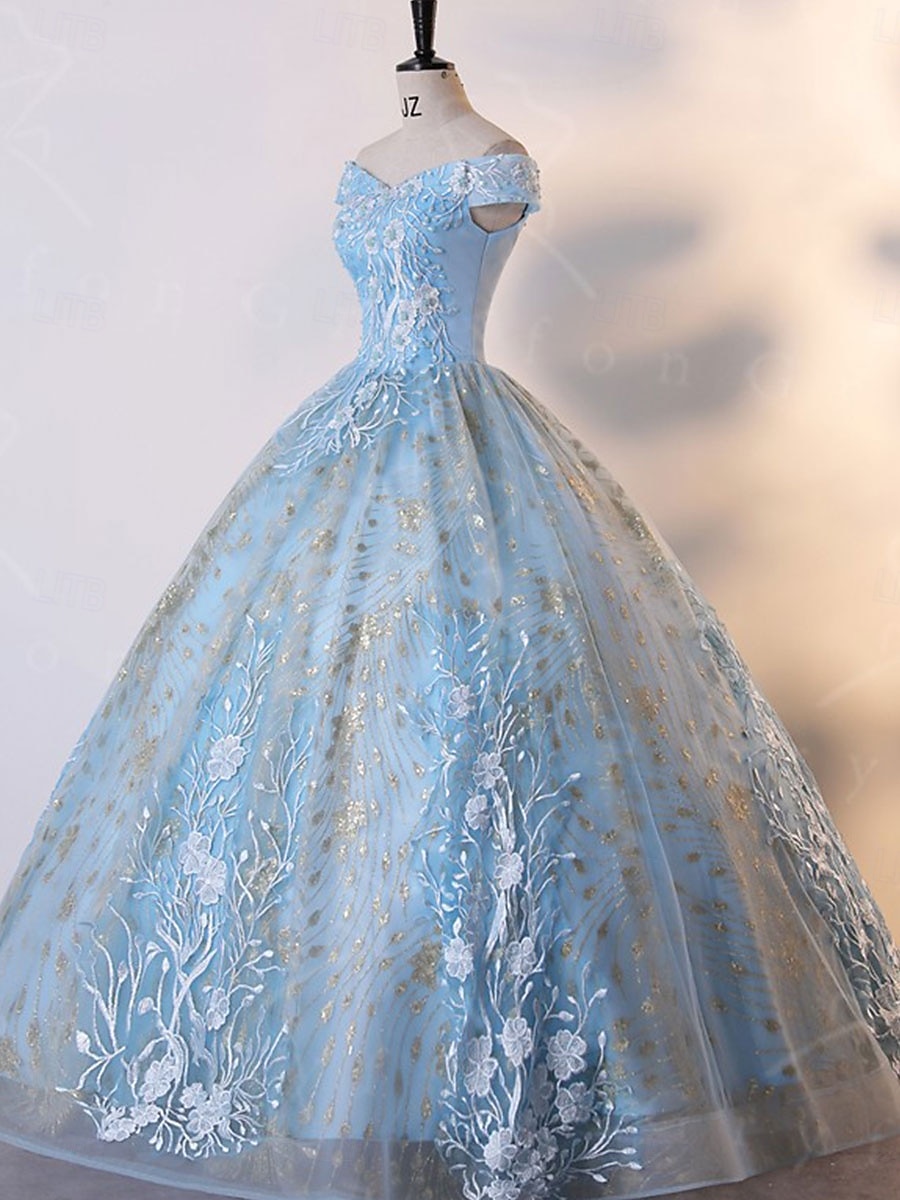 Plesové šaty A-Linie Šaty Quinceanera Elegantní Šaty Svatební Svatební host Na zem Bez rukávů Pod rameny Krajka S hlubokým výstřihem na zádech s Sklady Flitry 2025 2025 - $114.99 –P7