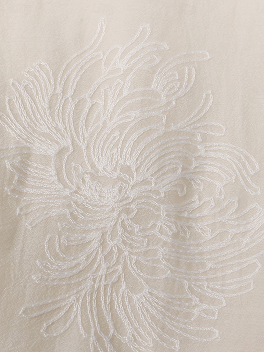 Abito per la madre della sposa elegante vintage semplice scollatura a V lunghezza tea in misto cotone maniche lunghe con ricami abito midi per ospiti di matrimonio del 2025 a $84.99 –P10