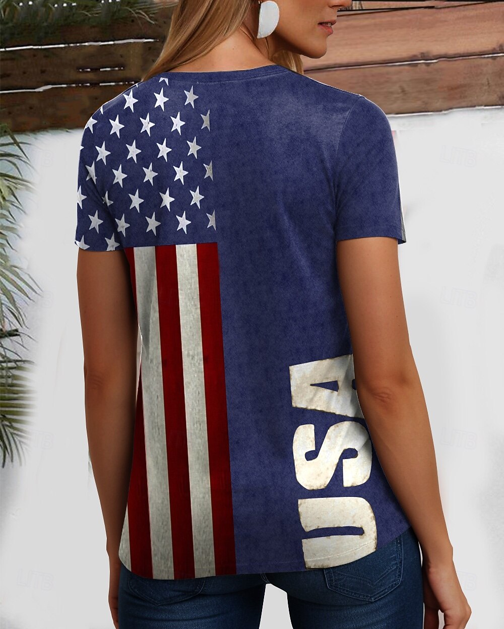 חולצת נשים פטריוטית ליום העצמאות עם הדפס גרפי גיבור מלחמה פטריוטי דגל קז'ואל אדום לבן וכחול עם שרוול קצר צוואר V טופים רגילים לבוש יומיומי כחול קיץ אביב 2026 - $21.99 –P2