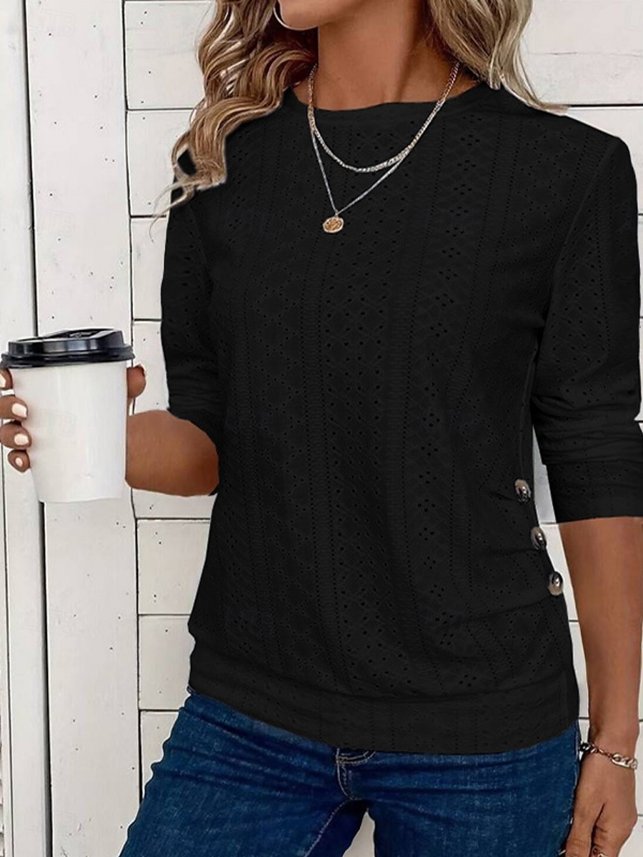 Pentru femei Tricou Simplu Modă Modern Manșon Lung Stil Nautic Topuri obișnuite Zilnic Capsă Negru Alb Albastru celest Vară 2025 - $24.99 –P5
