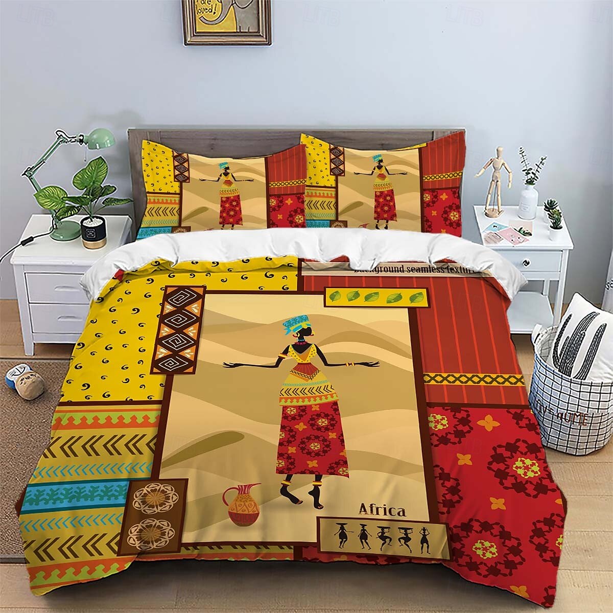 Three piece set of African primitive tribal character prints down duvet cover hotel bedroom guest room famous guest bed bedding comfortable set 1 down duvet cover 2 pillowcases king size bed s 2025 - $34.99 –P19