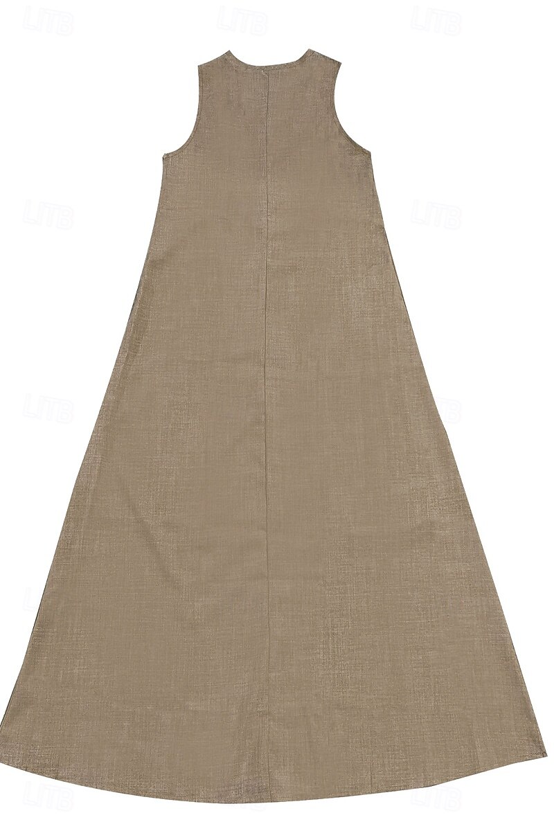 Damen Midikleid Leinen-inspirierte Kleider Freizeitkleid Baumwoll-Leinenkleid Sommerkleid Mode Basic Urlaub Täglich Ausgehen Normale Passform Einfach Ärmellos V Ausschnitt Leicht Braun Khaki Leicht 2025 - $26.99 –P6