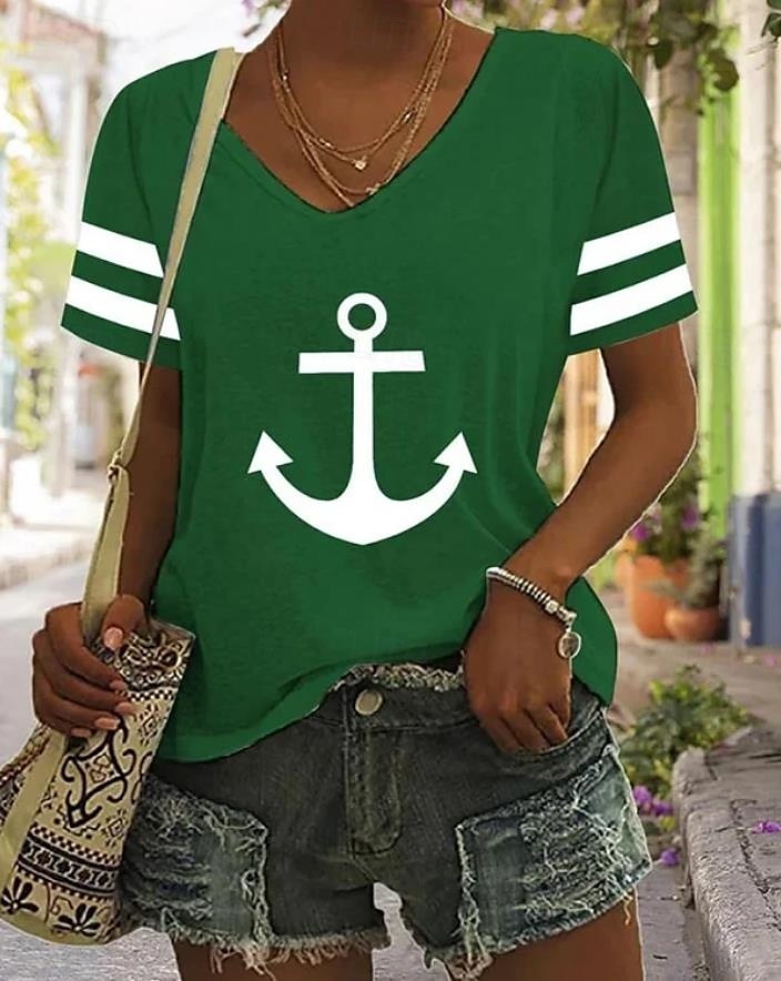 Ostern Damen T Shirt Ozean Gestreift Lässig Kurzarm V Ausschnitt Normale Oberteile Täglich Ausgehen Wochenende Druck Schwarz Weiß Rote Blau Grün Sommer 2025 - $19.99 –P6