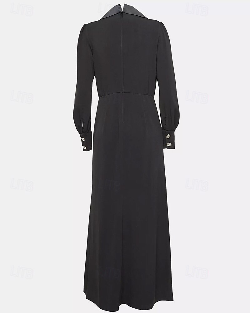 Robe de mère de la mariée sirène / trompette élégante à col en V fendu jusqu'au sol en satin crêpe léger manches bouffantes boutons en cristal avec fente 2025 de 2025 ? $110.99 -P3