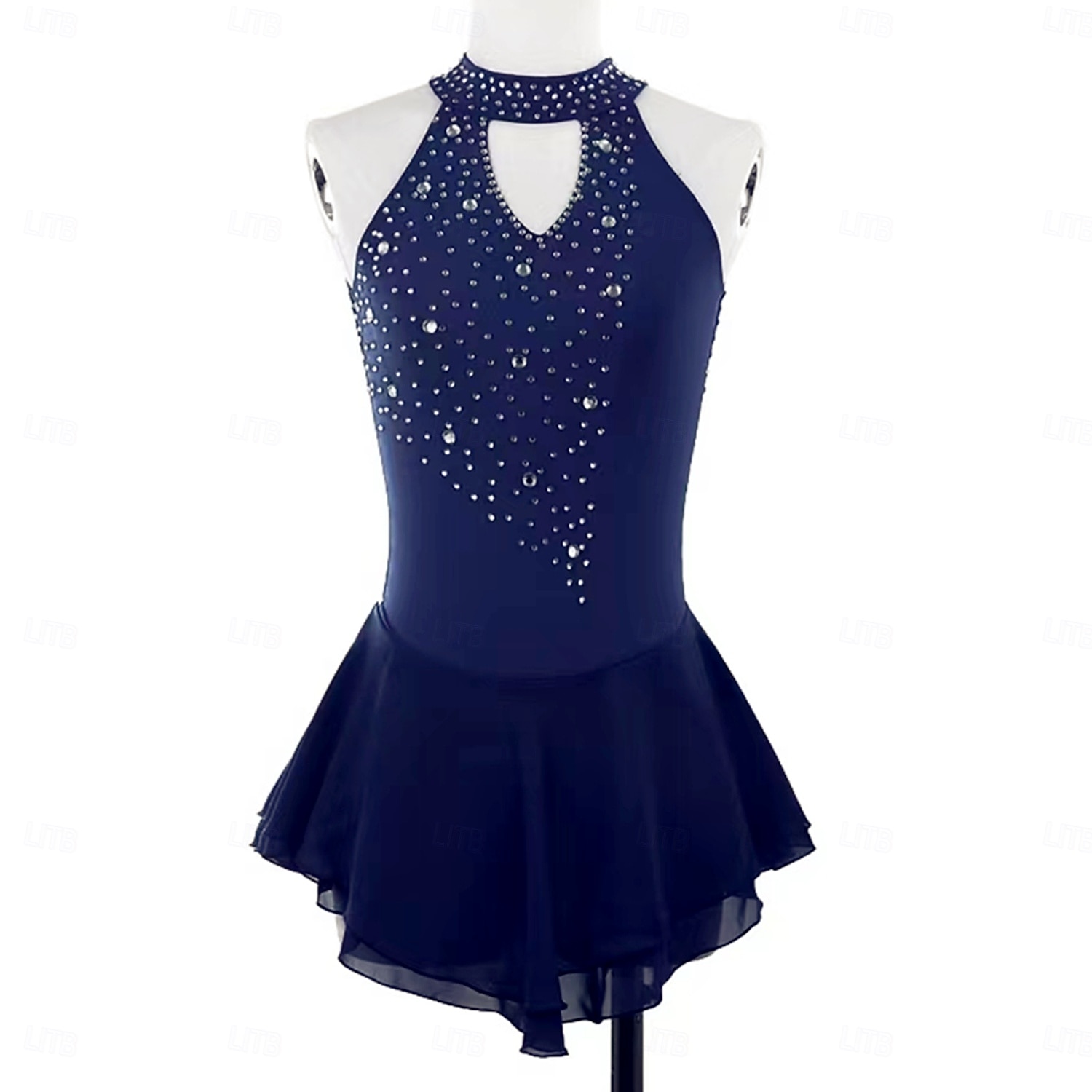 Figure Skating Dress Women's Girls' Ice Skating Dress Black Dark Green Dark Blue Patchwork Open Back Mesh Spandex Stretchy Training Practice Professional Skating Wear Thermal Warm Classic Crystal 2026 - $213.49 –P1