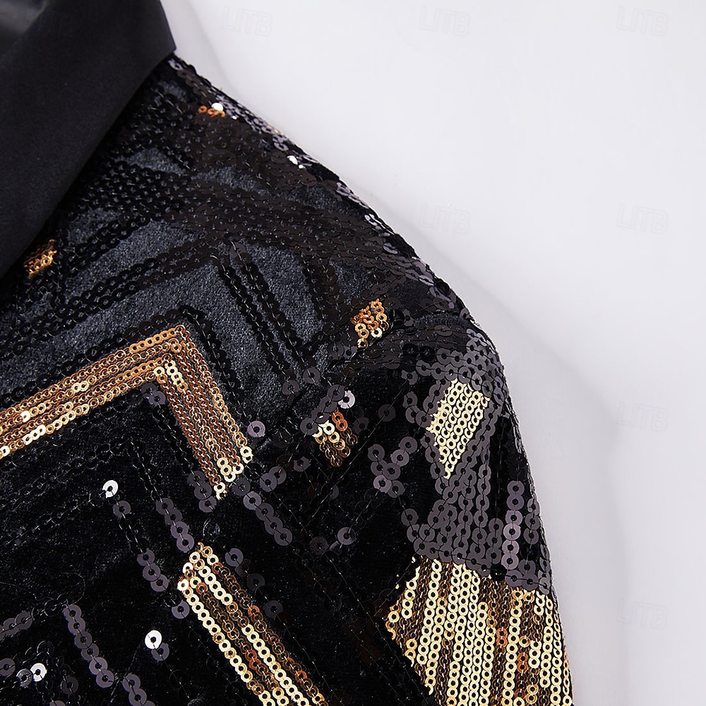 Men's Blazer Jacket Tuxedo Party Sparkle Sequin Pattern Black Gold Standard Fit Single Breasted One-button 2025 - $105.99 –P4