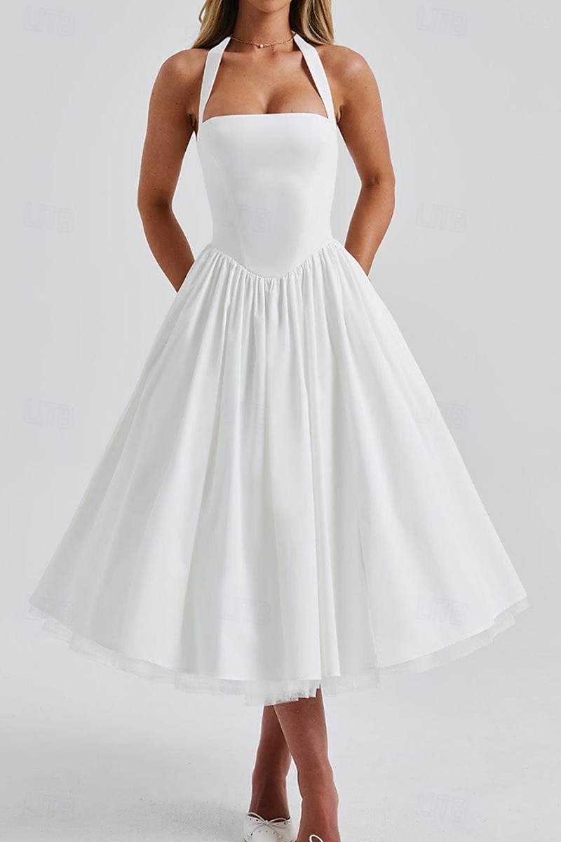 Pentru femei Rochii Midi Rochie albă Rochie de absolvire Modă Modern Zi de Naștere Concediu Absolvire Fit regulat Simplu Fără manșon Gâtul halter Negru Alb Roșu-aprins Vară 2025 - $32.99 –P2