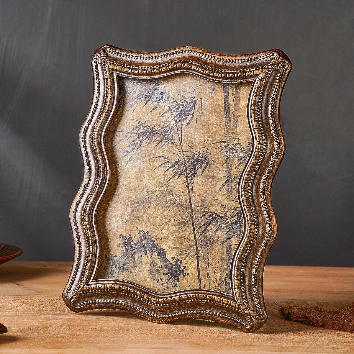 Curved Resin Decorative Photo Frame, Vintage Faux Walnut Art Design, Horizontal and Vertical Display, Entryway, Bedroom, Study, and Office Table Decor Photo Frame 2025 - $12.99 –P7