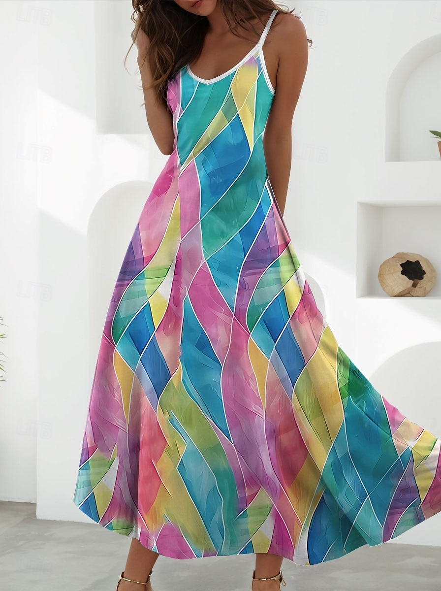 Women's Maxi Dress A Line Dress Summer Dress Slip Dress Vacation Casual Daily Regular Fit Floral Graphic Sleeveless V Neck Spaghetti Strap White Blue Orange Summer Spring 2025 - $31.99 –P3