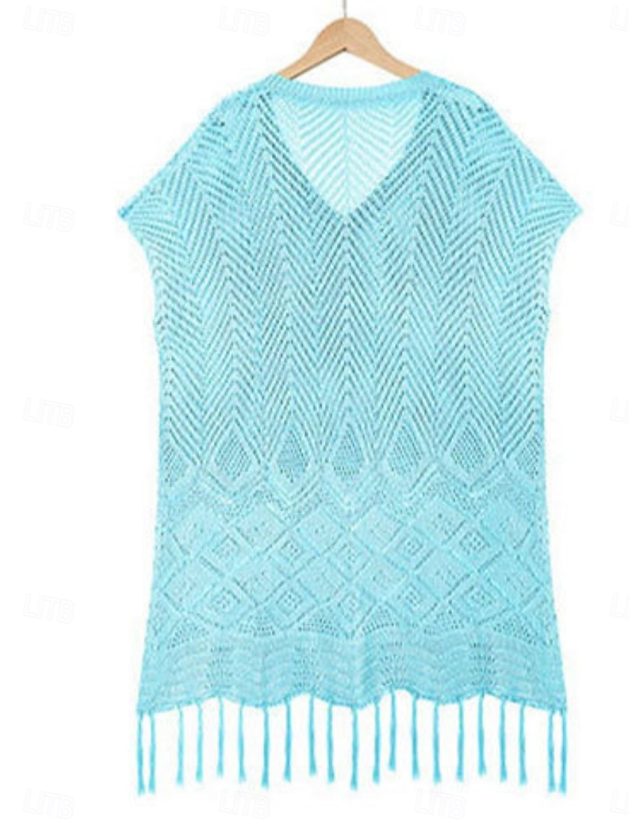 Maillots de bain pour femmes robe de nage maillot de bain découpé frange vacances vêtements de plage couleur unie col en V manches courtes maillots de bain de 2025 ? $34.99 –P3