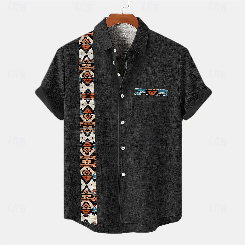 Men's Shirt Linen Shirt Summer Shirt Beach Shirt Plaid Vacation Holiday Black Green Khaki Gray Short Sleeve Collar Summer Clothing Apparel 2025 - $26.99 –P6