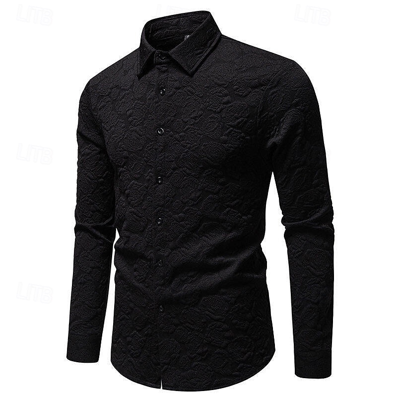 Herr Skjorta Sommarskjorta Casual skjorta Strandskjorta Knapp upp skjorta Svart Vit Långärmad Slät Kavajslag Semester Hawaiisk Jacquard Kläder Polyester Mode Ledigt Bekväm 2026 - $37.99 –P11