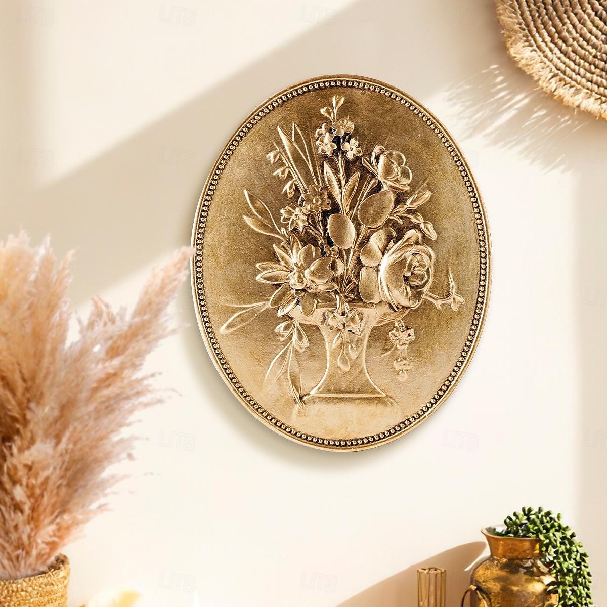 decoração de parede esculpida em baixo-relevo oval dourado vintage, decoração de parede de resina pintada à mão para casa, estilo retrô europeu, ideal para decoração de casa, hotel e adereços de de 2025 por $25.99 –P10
