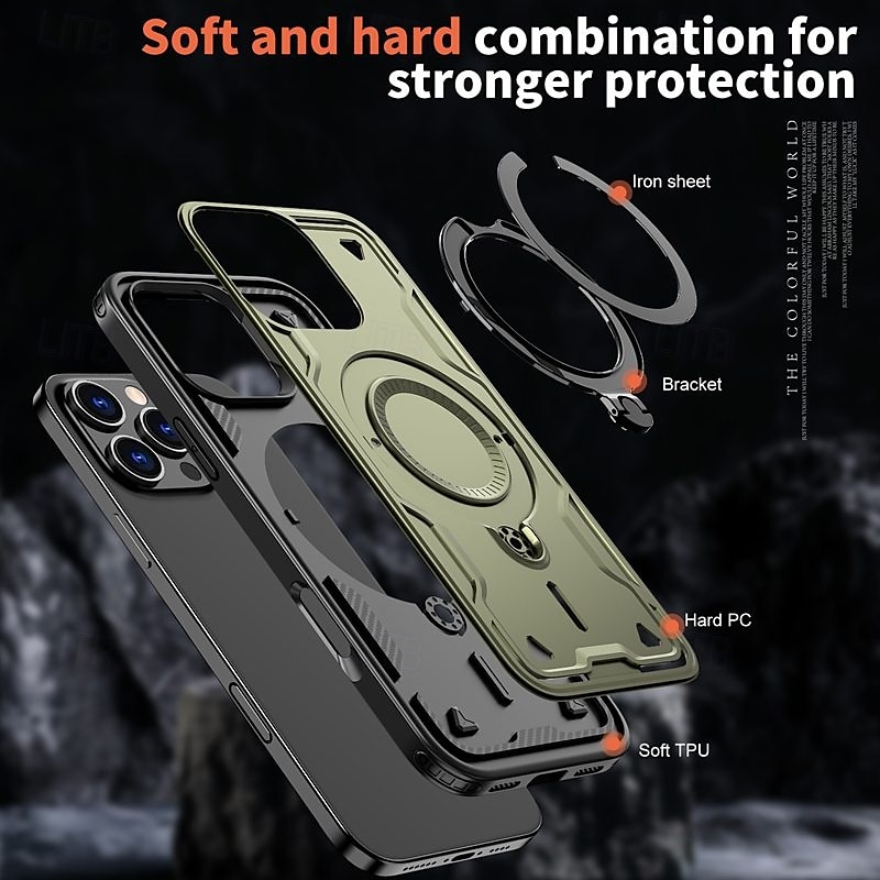 Phone Case For iPhone 16 Pro Max Plus iPhone 15 Pro Max Plus iPhone 14 13 12 Pro Max Plus Back Cover with Stand Holder Magnetic Support Wireless Charging Retro TPU PC 2025 - $19.99 –P1