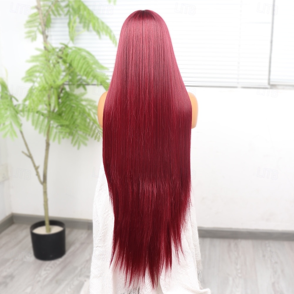 Peluca de encaje sintético Recto Estilo 38 pulgada Borgoña Parte media Parte delantera de encaje 13x4x1 T Peluca Mujer Peluca Rojo tinto 2025 - $62.99 –P5