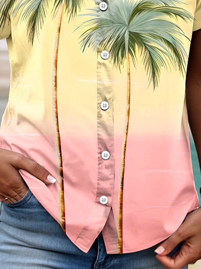 Cammicia da donna V Neck Button Down Blusa Top Estivi Ombre Grafica Albero Tropicale Quotidiana Hawaiian Manica Corto Collo Regolari Top Quotidiani Bottoni Stampa Gialla Estate del 2026 a $33.99 –P4