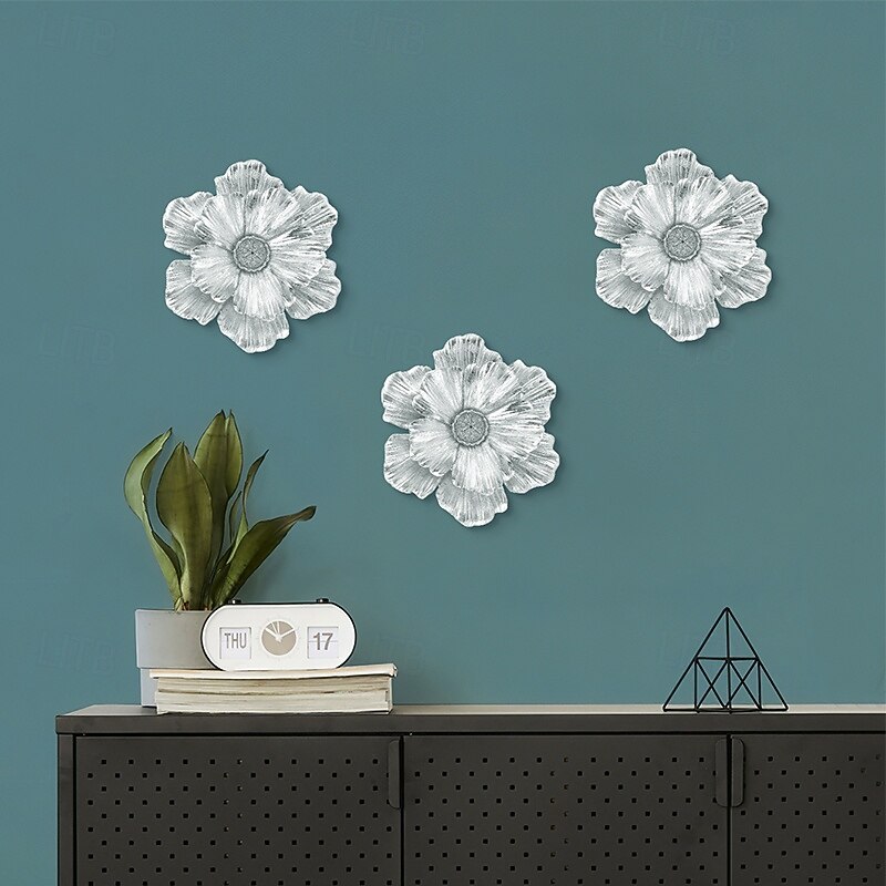 Vintage Large Flower Wall Decor, Gold Silver White Resin Wall Hanging, 3D Floral Wall Art for Home, Living Room, Bedroom Decoration 2025 - $20.99 –P8