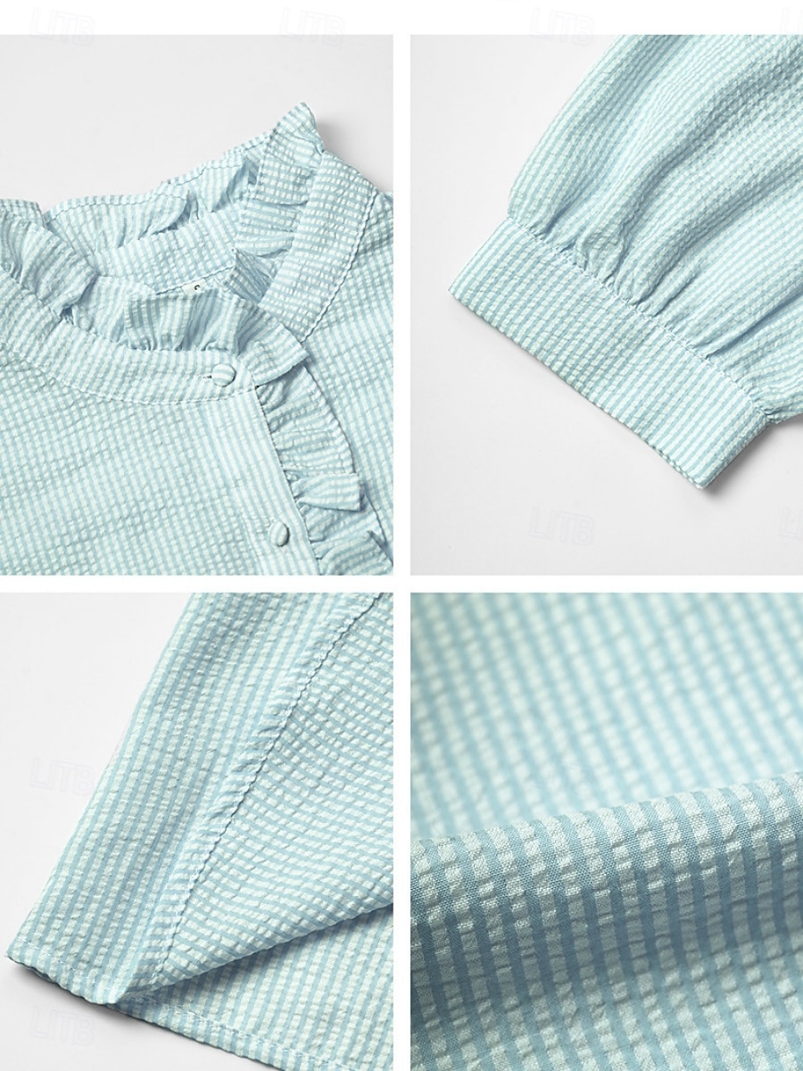 Dames Overhemd Gestreept Stijlvol Casual Korte mouw Overhemdkraag Normale tops Dagelijks Ruche Knop Afdrukken Wit Blozend Roze blauw Groen Zomer 2025 - $31.99 –P26