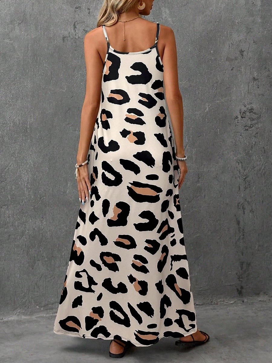 Women's Maxi Dress Sundress A Line Dress Slip Dress Vacation Casual Daily Regular Fit Graphic Leopard Sleeveless V Neck Brown Summer Spring 2025 - $28.99 –P2