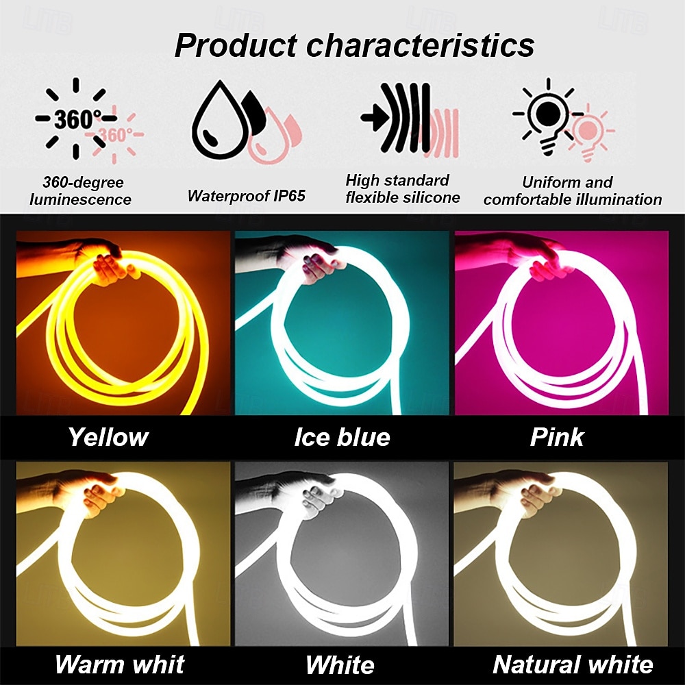 2025年 360 ネオン LED ストリップ ライト、Bluetooth アプリ、音楽同期タイミング、10 ~ 132 フィート、フレキシブル/防水/LED ロープ ライト、23 キー リモコン、家庭/庭/建物の装飾、DIY 装飾、AC220V に最適 コレクション – $52.99 –P8