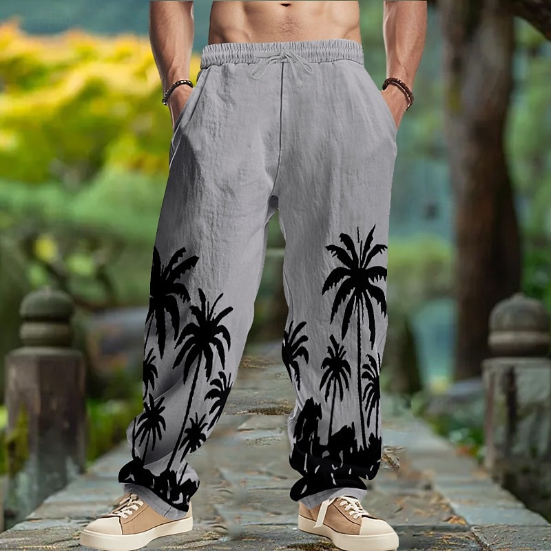 Homens Calças de linho Calças Calça verão Calças largas Com Cordão Cintura elástica Perna reta Coqueiro Conforto Respirável Comprimento total Ioga Diário Corrida Moda Retro Vintage Preto Branco de 2025 por $22.99 –P11