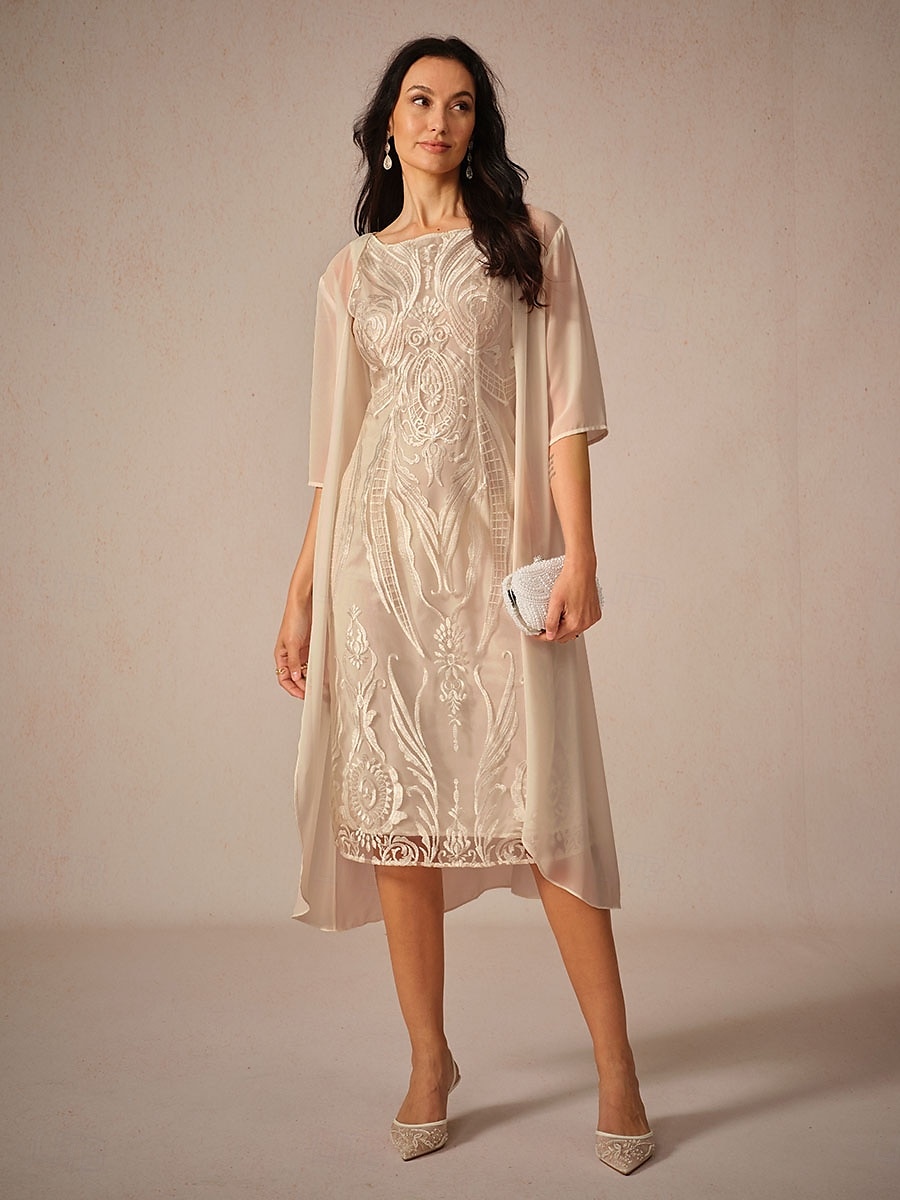dam chiffong cover-up jacka enfärgad elegant elegant halvärm champagne sommar vår 2025 - $29.99 –P5