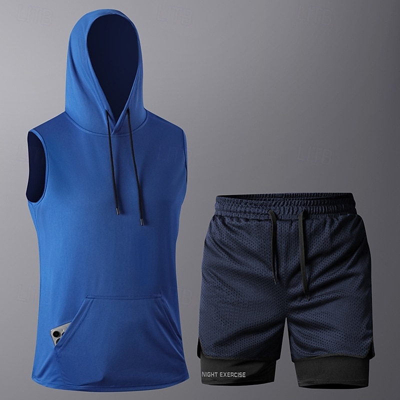 Hombre Tracksuit Camiseta de running con shorts Correa Bolsillo Color sólido Sudadera y pantalones Conjunto de ropa deportiva Trajes de Yoga Verano Negro Blanco Entrenamiento de gimnasio Correr 2026 - $30.99 –P6