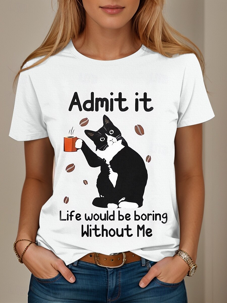 Pentru femei Tricou Grafic Scrisă Stilat Casual Manșon scurt Rotund Topuri obișnuite Zilnic Sfârșit de săptămână Imprimeu Alb Roz Îmbujorat Albastru piscină Trifoi Vară Primăvară 2025 - $19.99 –P4
